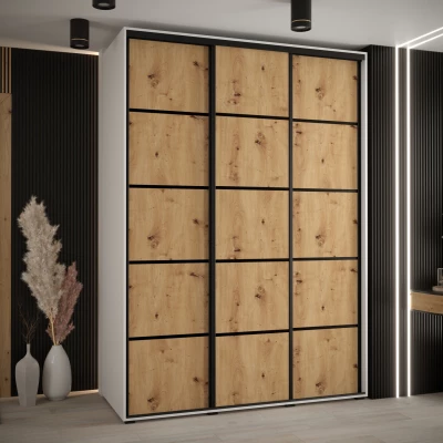 Šatní skříň ASIRI 4 - 170/60 cm, bílá / dub artisan / černá