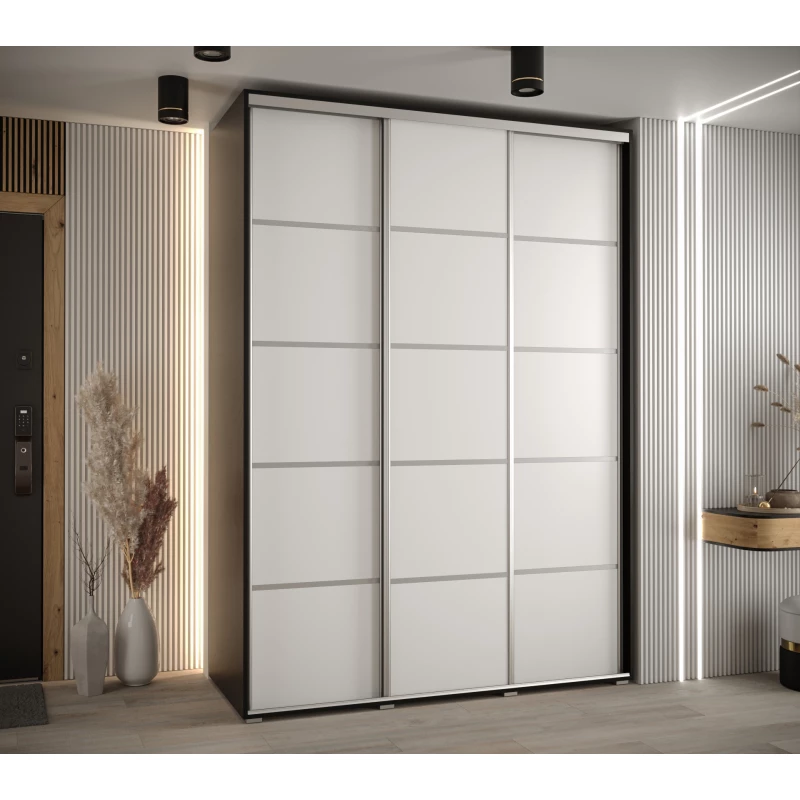 Šatní skříň ASIRI 4 - 170/45 cm, černá / bílá / stříbrná