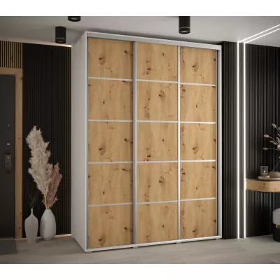 Šatní skříň ASIRI 4 - 170/45 cm, bílá / dub artisan / stříbrná