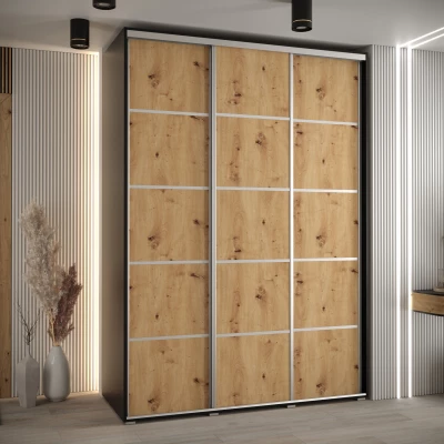 Šatní skříň ASIRI 4 - 180/60 cm, černá / dub artisan / stříbrná