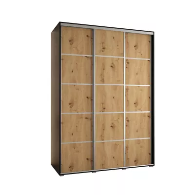 Šatní skříň ASIRI 4 - 180/60 cm, černá / dub artisan / stříbrná