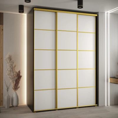 Šatní skříň ASIRI 4 - 180/45 cm, černá / bílá / zlatá