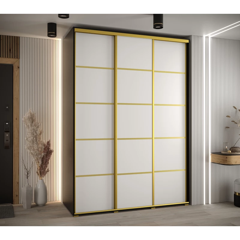 Šatní skříň ASIRI 4 - 180/45 cm, černá / bílá / zlatá