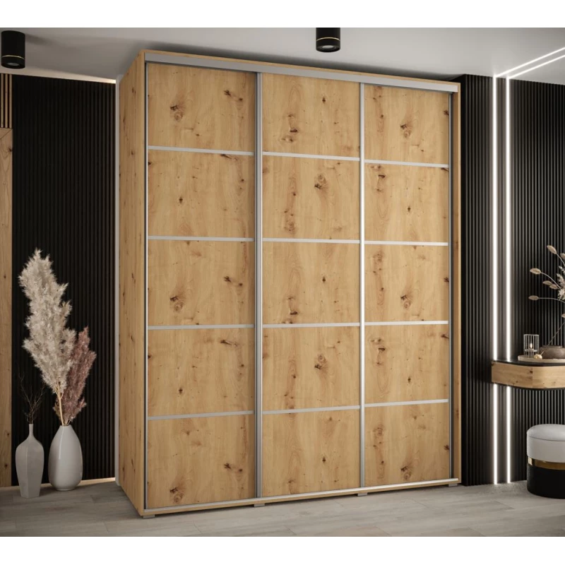 Šatní skříň ASIRI 4 - 200/60 cm, dub artisan / stříbrná