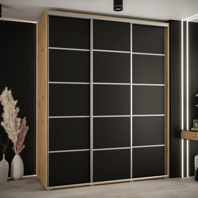 Šatní skříň ASIRI 4 - 200/60 cm, dub artisan / černá / stříbrná