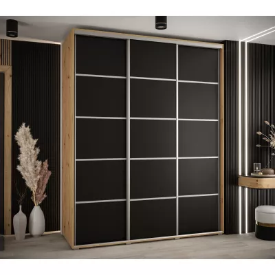 Šatní skříň ASIRI 4 - 200/60 cm, dub artisan / černá / stříbrná