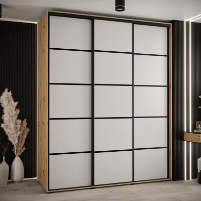 Šatní skříň ASIRI 4 - 200/60 cm, dub artisan / bílá / černá