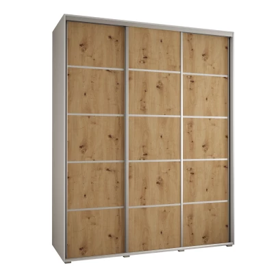 Šatní skříň ASIRI 4 - 200/60 cm, bílá / dub artisan / stříbrná