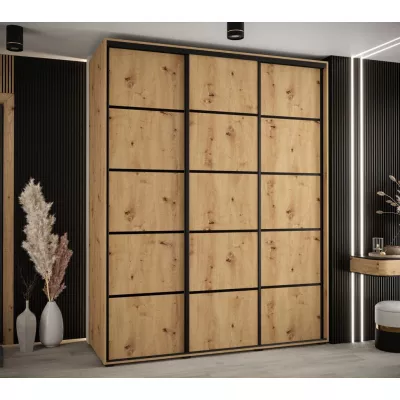 Šatní skříň ASIRI 4 - 200/45 cm, dub artisan / černá