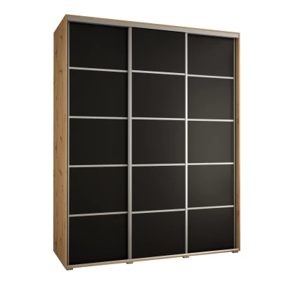 Šatní skříň ASIRI 4 - 200/45 cm, dub artisan / černá / stříbrná