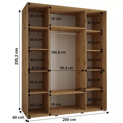 Šatní skříň ASIRI 4 - 200/60 cm, bílá / černá / stříbrná