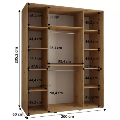 Šatní skříň ASIRI 4 - 200/60 cm, bílá / černá / stříbrná