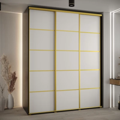 Šatní skříň ASIRI 4 - 200/45 cm, černá / bílá / zlatá