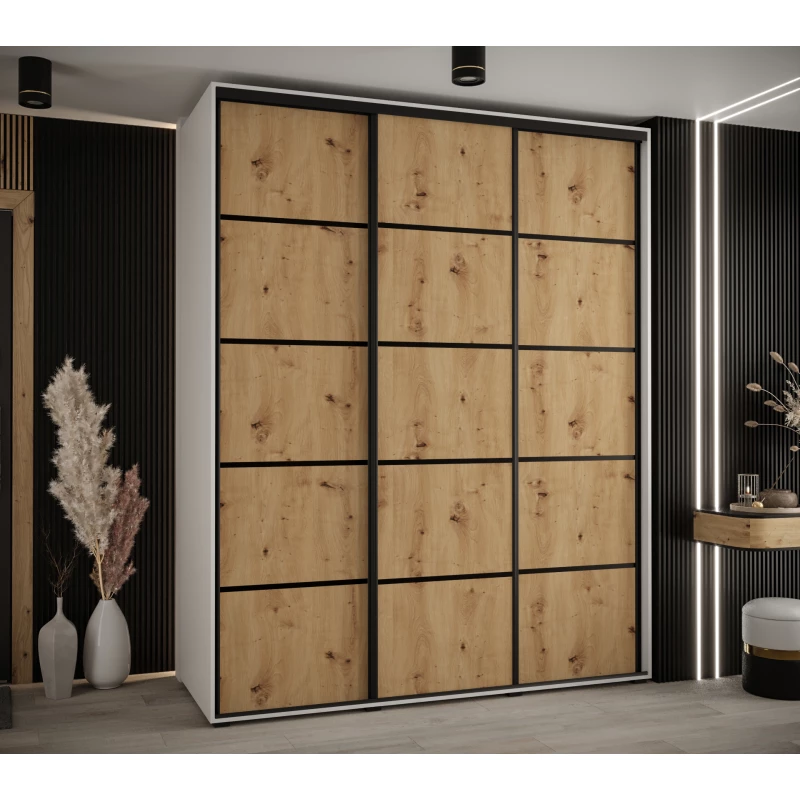 Šatní skříň ASIRI 4 - 190/45 cm, bílá / dub artisan / černá