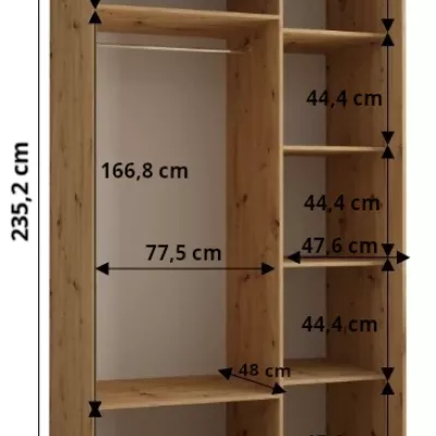 Šatní skříň ASIRI 1 - 130/60 cm, dub artisan / bílá / stříbrná