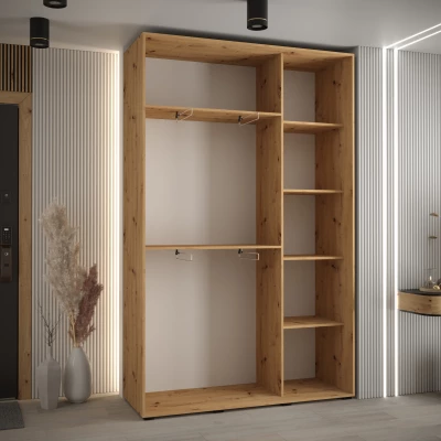 Šatní skříň ASIRI 7 - 150/45 cm, dub artisan / černá / stříbrná