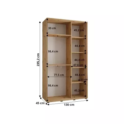 Šatní skříň ASIRI 13 - 130/45 cm, bílá / dub artisan / černá