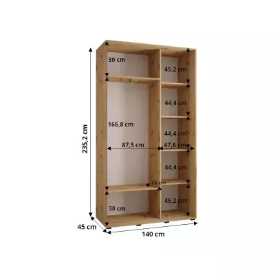 Šatní skříň ASIRI 13 - 140/45 cm, dub artisan / bílá / černá