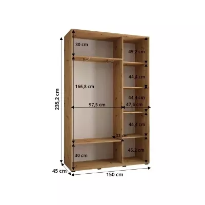 Šatní skříň ASIRI 13 - 150/45 cm, dub artisan / bílá / černá