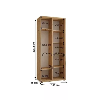 Šatní skříň ASIRI 12 - 100/45 cm, bílá / černá / černá