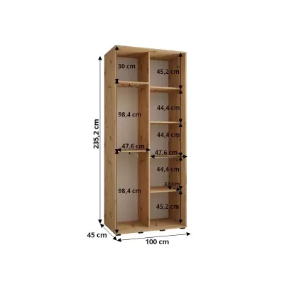 Šatní skříň ASIRI 12 - 100/45 cm, bílá / černá / černá