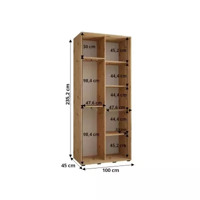 Šatní skříň ASIRI 12 - 100/45 cm, bílá / černá / černá