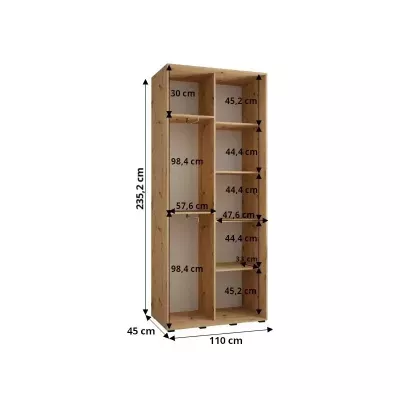 Šatní skříň ASIRI 12 - 110/45 cm, bílá / stříbrná