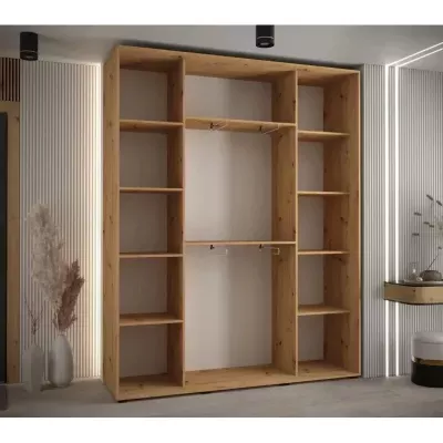 Šatní skříň ASIRI 4 - 200/45 cm, dub artisan / černá / stříbrná