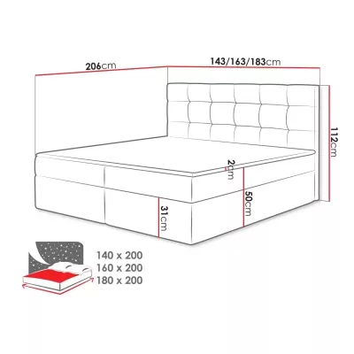 Kontinentální manželská postel 140x200 CAROLA - černá ekokůže + topper ZDARMA