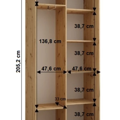 Šatní skříň YVONA 1 - 100/45 cm, dub artisan / bílá / stříbrná