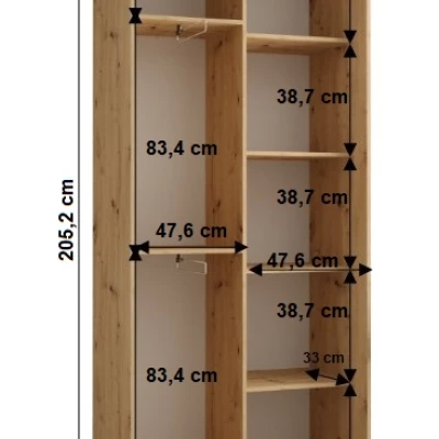 Šatní skříň YVONA 1 - 100/45 cm, dub artisan / bílá / černá