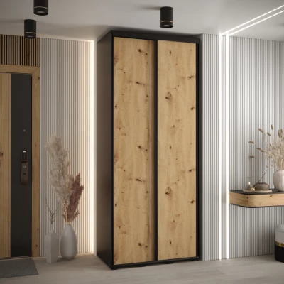 Šatní skříň YVONA 1 - 100/45 cm, černá / dub artisan / černá