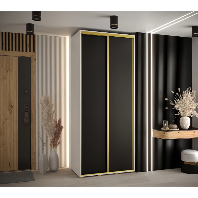 Šatní skříň YVONA 1 - 100/45 cm, bílá / černá / zlatá