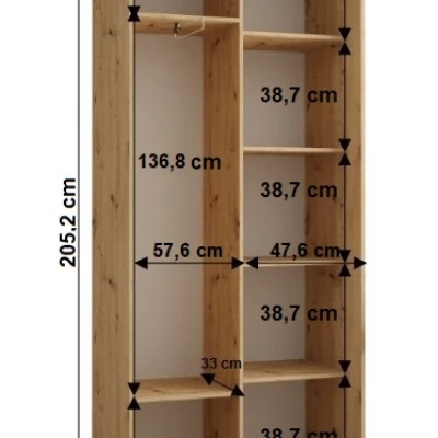 Šatní skříň YVONA 2 - 110/45 cm, dub artisan / stříbrná