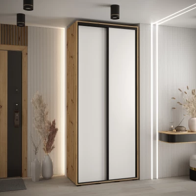 Šatní skříň YVONA 1 - 110/45 cm, dub artisan / bílá / černá