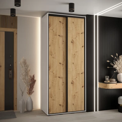 Šatní skříň YVONA 1 - 110/45 cm, bílá / dub artisan / černá