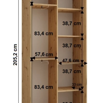 Šatní skříň YVONA 1 - 110/45 cm, bílá / černá / stříbrná