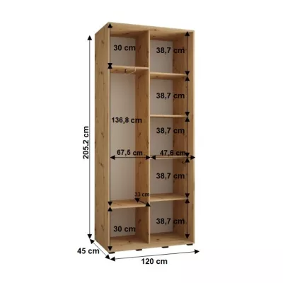 Šatní skříň YVONA 1 - 120/45 cm, černá / černá