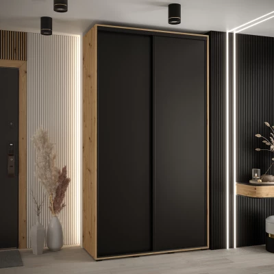 Šatní skříň YVONA 1 - 130/45 cm, dub artisan / černá / černá