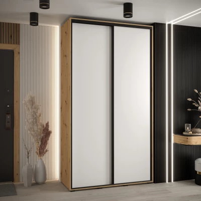 Šatní skříň YVONA 1 - 130/45 cm, dub artisan / bílá / černá