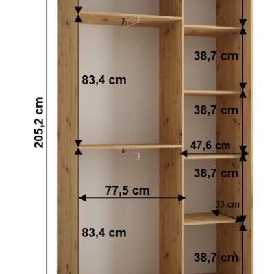Šatní skříň YVONA 1 - 130/45 cm, dub artisan / bílá / černá