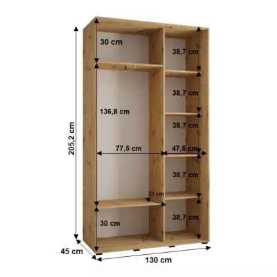 Šatní skříň YVONA 1 - 130/45 cm, bílá / černá / stříbrná