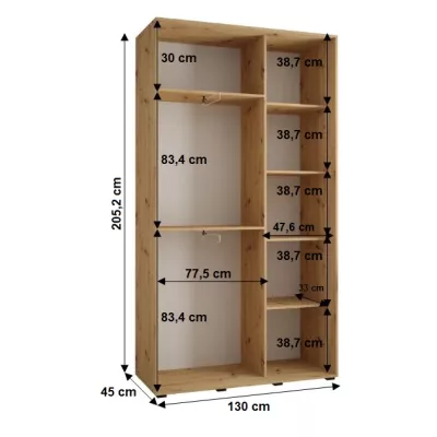 Šatní skříň YVONA 1 - 130/45 cm, bílá / černá / stříbrná