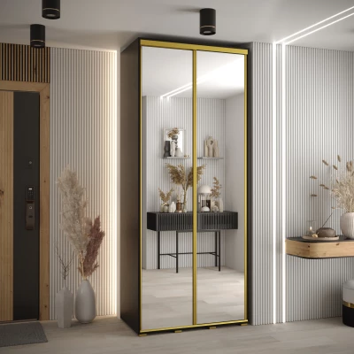 Šatní skříň YVONA 2 - 100/45 cm, černá / zlatá