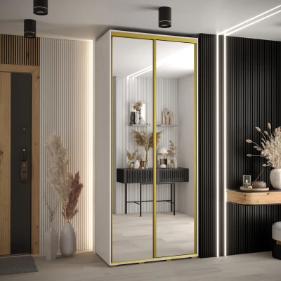 Šatní skříň YVONA 2 - 120/45 cm, bílá / zlatá