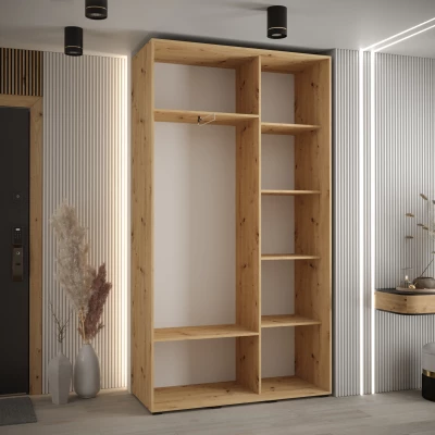 Šatní skříň YVONA 2 - 130/45 cm, dub artisan / stříbrná