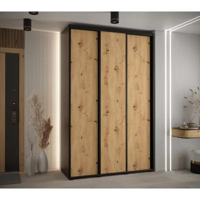 Šatní skříň YVONA 1 - 150/45 cm, černá / dub artisan / černá