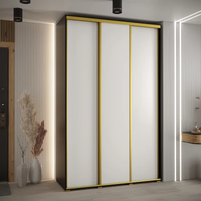 Šatní skříň YVONA 1 - 150/45 cm, černá / bílá / zlatá