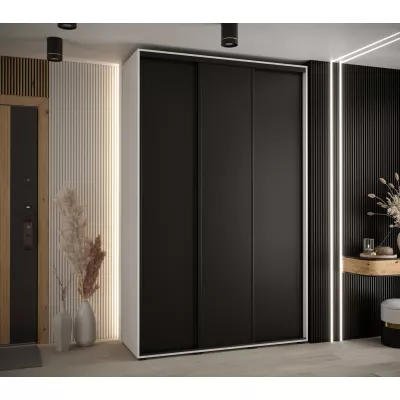 Šatní skříň YVONA 1 - 150/45 cm, bílá / černá / černá