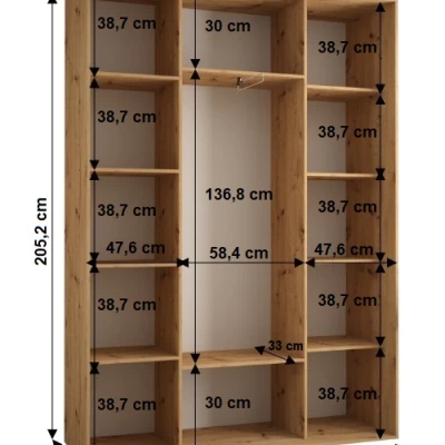 Šatní skříň YVONA 1 - 160/45 cm, dub artisan / stříbrná